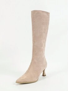 Botas altas de invierno de tacón alto y puntera fina de color rosa para mujer, simples y versátiles