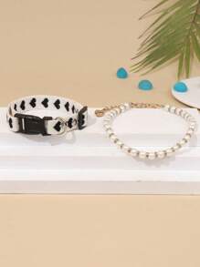 1件装心形提花柔软宠物项圈，适合小型猫狗室内外使用（不适合大型犬） - 黑與白 - 查看 11