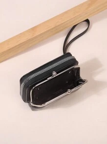 Ví da thật đa năng đơn giản màu trơn cổ điển có khóa Kiss thời trang thường ngày đựng thẻ & hộp đựng quà tặng Giáng sinh Quà tặng lễ Tạ ơn cổ điển cho ví đeo tay móc chìa khóa đựng thẻ Ví đựng danh thiếp đựng thẻ tín dụng cho phụ nữ Ví mini Ví đựng thẻ - màu đen - Xem 3