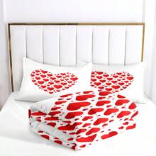 情人节床上用品套装，红心图案 3D 印花床上用品套装，包括 1 个羽绒被套和 2 个枕套，适合女孩房间装饰