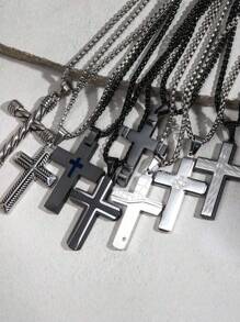 1 chiếc vòng cổ thánh giá bằng thép không gỉ màu đen và bạc đơn giản dành cho nam - phong cách - Xem 2