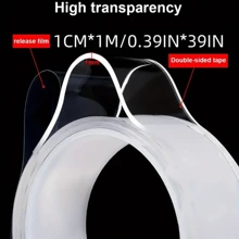 1pc Double Sided Adhesive Tape, Heavy Duty Transparent Washable Ultra-Strong Two Sided Mounting Tape, Strips For Decoration - Clear - View 9