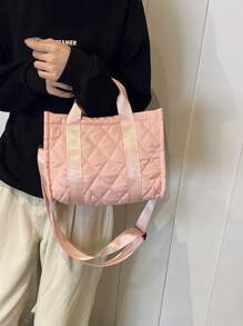 简约字母印花帆布手提包，女士新款休闲单肩包 - 粉色 - 查看 7