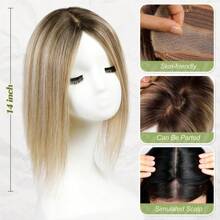 14 Inch Hair Toppers For Women 100% Human Hair 5x5.5 Inch Base Hair Toppers For Women With Thinning Hair Real Human Hair Topper - Brown With Blonde - View 2