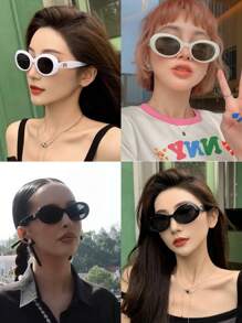 Kính thời trang cá nhân hình bầu dục, Kính thời trang thường ngày phù hợp cho nam và nữ đeo, Phù hợp cho các môn thể thao ngoài trời, Kỳ nghỉ tiệc tùng, Du lịch, Lái xe, Câu cá, Đạp xe, Đạo cụ chụp ảnh trang trí, Kính thời trang màu đen Kính thời trang cho phụ nữ Kính râm cho phụ nữ Phụ kiện bãi biển Cổ điển Y2k - trắng - Xem 1