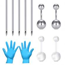 2-31pcs Body Septum Piercing Kit 14G 16G 18G 20G 22G Tools For Nose Tongue Lip Ear Eyebrow Belly Button Cartilage Tragus Industrial Barbell Helix Daith Piercing Jewelry Clamps