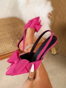 Elegant Sexy High Heel Pointed Toe Party Shoes With Bow Decor, Comfortable, Non-Tiring Feet