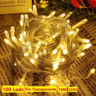 Cascata 100 Leds 10M 8 Funções 220V Pisca Pisca Luz De Natal Forte Iluminação Fio Transparente