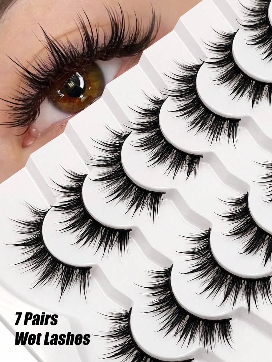 Asiteo 7 Pairs Fluffy Wispy False Eyelashes, Fairy Cartoon Style, Reusable, Beginner-Friendly False Lashes, Suitable For Anime, Cosplay, Gothic And Doll Makeup - رموش مانجا سبايكي "Spiky Manga" - مشاهدة 1