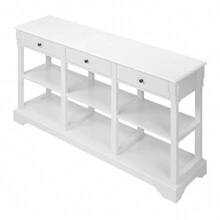 Console Sofa Table With Ample Storage, Retro Kitchen Buffet Cabinet Sideboard With Open Shelves And 3 Drawers, Accent Storage Cabinet For Entryway/Living Room Vintage White
