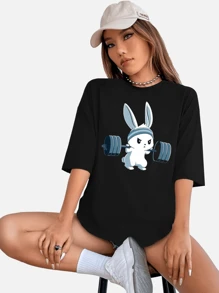 Women's Fitness T Shirt Rabbit Gym Workout - Black - View 1