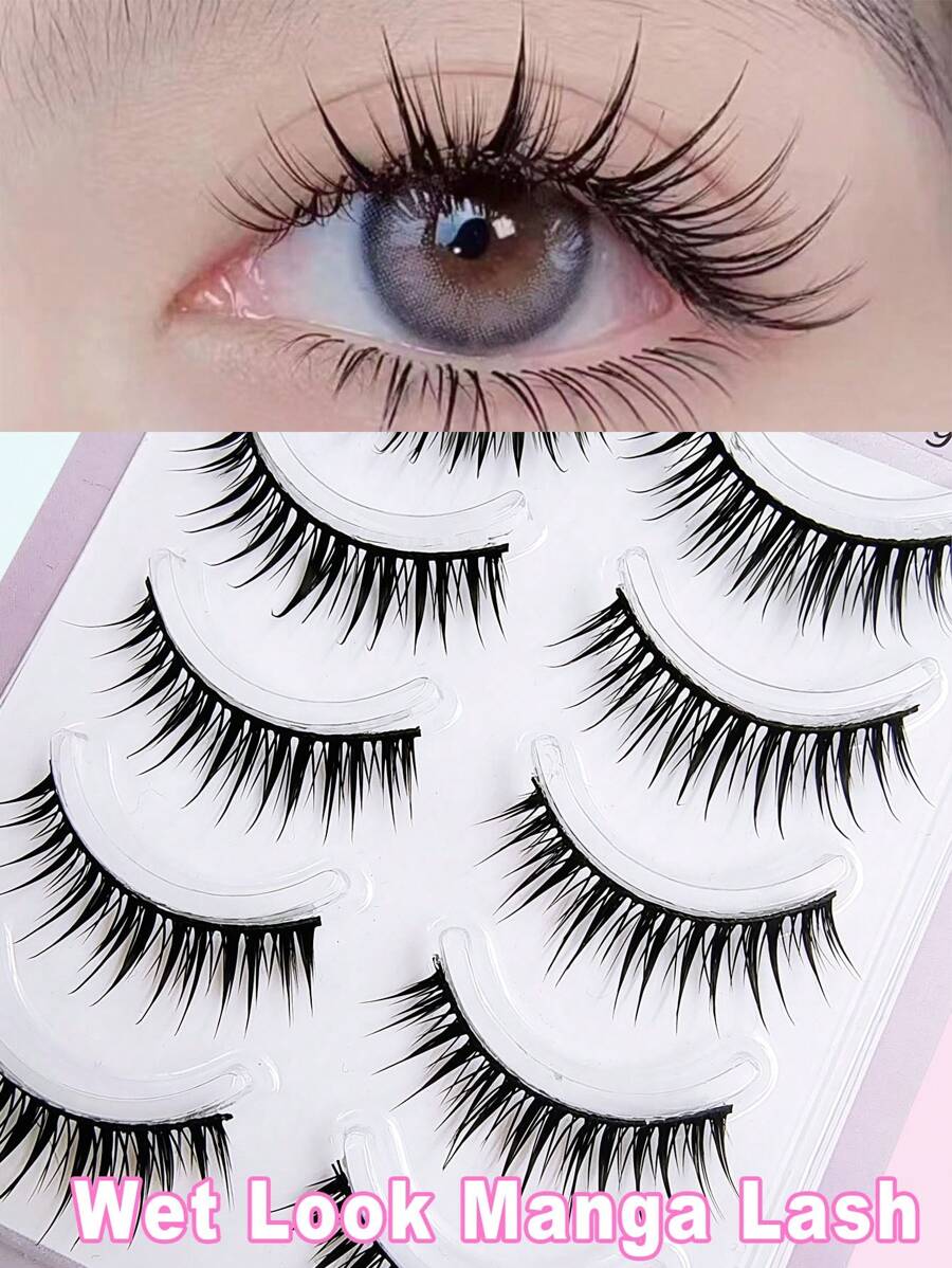 Asiteo 5 Pairs Cartoon Anime False Eyelashes, Natural Makeup Effect, Moisturizing And Lightweight, Can Extend Lashes, Makeup Tools - 黑色 - 查看 1