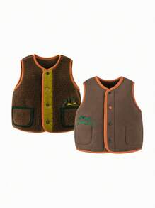 mini bala New Winter Collaboration Reversible Fleece Vest, Anti-Static For Baby - Dark Coffee - View 1