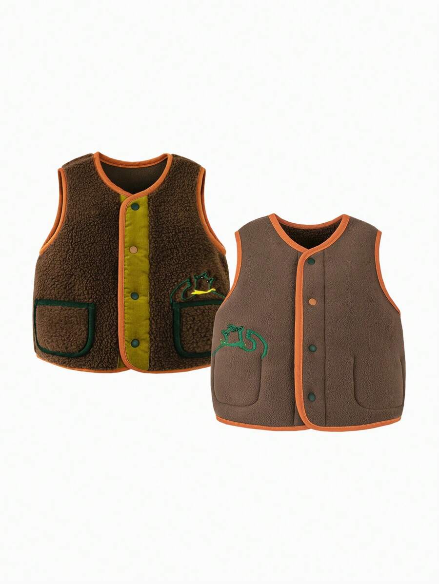 mini bala New Winter Collaboration Reversible Fleece Vest, Anti-Static For Baby - Dark Coffee - View 1