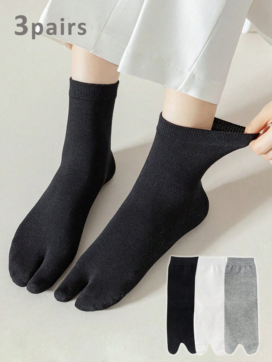 3 pares de calcetines de dedo dividido para mujeres, calcetines de media caña, calcetines suaves, calcetines de dos dedos, calcetines tipo zuecos, calcetines sencillos para uso diario