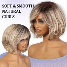 12 Inch Human Hair Wigs For Women,Short Layered Textured Real Hair Bob Wig With Bangs Side Part Lace 11x4.5x1.5
