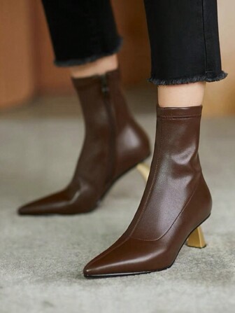 French Kitten Heel Stretch Slim Ankle Boots For Women, Pointed Toe Elegant High Heel Versatile Short Boots, Autumn/Winter New Style