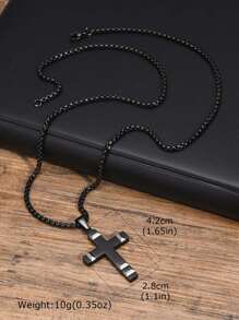 1 chiếc vòng cổ thánh giá bằng thép không gỉ màu đen và bạc đơn giản dành cho nam - phong cách - Xem 5