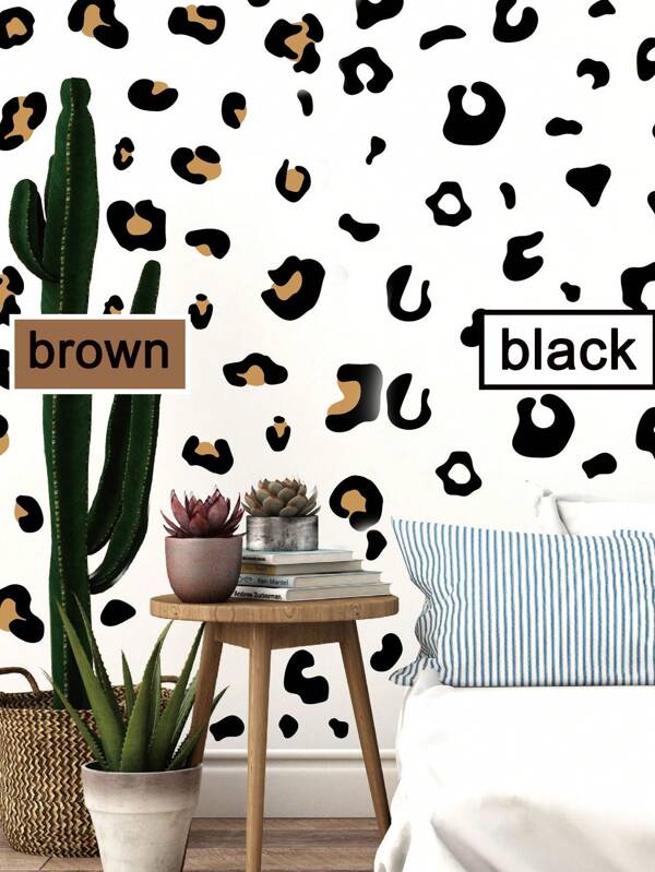 A Set Of Five Vintage Leopard Print Wall Stickers,Black/Brown,1pc Brown, 10pcs Brown,Vintage Home Decoration Living Room Background Wall DIY Simple Cartoon Children's Room Wall Stickers, Home Cabinet Decoration Multi-Purpose Stickers