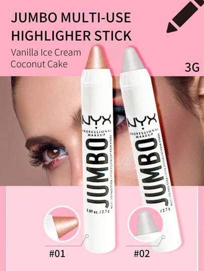  NYX Jumbo 多用途高光棒 02 香草冰淇淋色 2.7g/0.95 盎司 香草冰淇淋 强烈高光效果 | 均匀遮盖 & 持久光泽 | 增强面部轮廓 | 富含荷荷巴油，带来自然光泽 | 细尖 & 细颗粒 | 适合所有肤质 | 适合日常使用