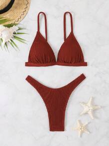 Textured Bikini Low-Cut Bottoms Swimwear Bikini Sets XX46 - 鏽棕色 - 查看 1