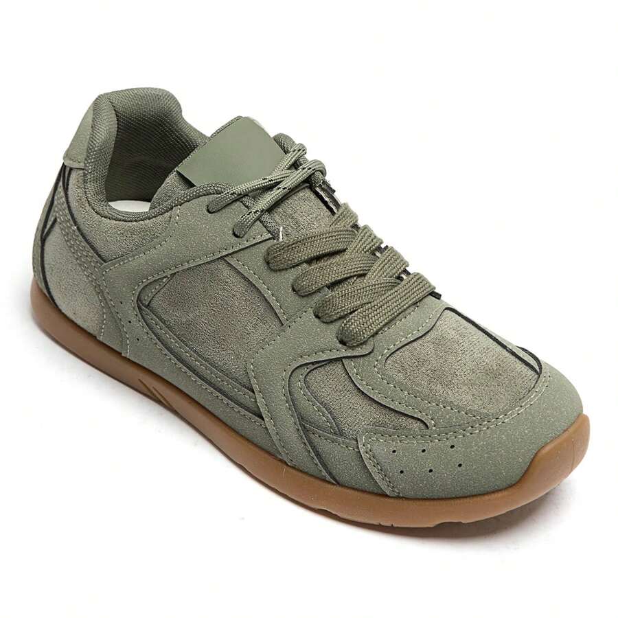Flat Sneakers With Laces And Retro Design - Green - View 1
