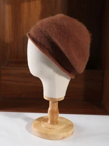1 件女士 100% 羊毛厚贝雷帽，温暖时尚针织帽，适合秋冬季 - 多色 - 查看 2