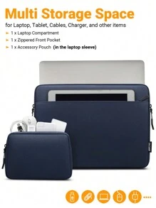 TECOOL 13-16 英寸笔记本电脑保护套适用于 MacBook Air 13 15 M1 M2 2012-2023/Pro 13 14 15 16 2010-2022/14-15.6 Acer Chromebook Surface 笔记本防震防水包带配件袋 - 藍色 - 查看 2