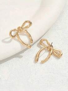 1 对金色蝴蝶结耳钉波西米亚风格优雅时尚耳环女士时尚耳环适合日常佩戴