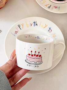 1 件 INS 风格生日烛台陶瓷咖啡杯盘，韩式简约卡通少女心可爱杯子，适合居家下午茶饮用水茶牛奶咖啡杯，生日庆祝礼物，适合情侣和闺蜜学校用品返校 - 彩色 - 查看 9