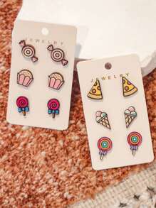 3 对卡通甜点棒棒糖可爱木质耳钉，适合女士，适合送礼和日常佩戴 - 彩色 - 查看 6