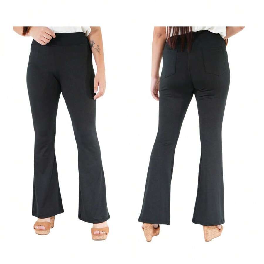 Kit With 2 Adult Flare Ballerina Pants - Suplex With Bell-Bottom Pocket Thick Fabric - màu đen - Xem 1