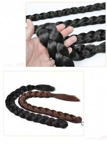 1pc Black Long Braided Ponytail Wig, Synthetic Fiber Hair Extensions, Women's Braid Wig With Hair Tie, Suitable For Daily Wear, Festivals, Christmas, Parties - Black - View 8