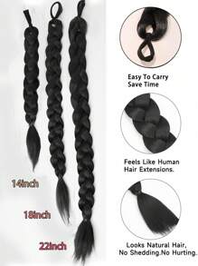 1pc Black Long Braided Ponytail Wig, Synthetic Fiber Hair Extensions, Women's Braid Wig With Hair Tie, Suitable For Daily Wear, Festivals, Christmas, Parties - Black - View 3