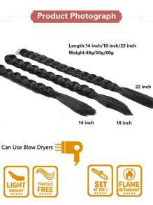 1pc Black Long Braided Ponytail Wig, Synthetic Fiber Hair Extensions, Women's Braid Wig With Hair Tie, Suitable For Daily Wear, Festivals, Christmas, Parties - Black - View 5