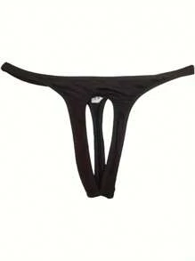 1 件男士时尚纯色丁字裤，性感前镂空丁字裤，舒适透气内衣