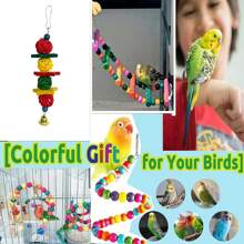Set de 15 piezas de juguetes de pájaros de colores aleatorios, incluye bolas de ratán para masticar, bloques de madera, perchas, escaleras de escalada, juguetes para loros y suministros para mascotas - Multicolor - Ver 6