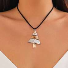1pc Christmas Tree Star Pendant Necklace For Women, Minimalist Resort Pine Tree Tassel Clavicle Jewelry