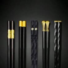 Jokipvy 5 أزواج من أعواد المطبخ الصينية (الشبشب) بلون الأسود والذهبي مانعة للانزلاق، مجموعة أدوات تناول الطعام للأكل الكوري والسوشي، قابلة لإعادة الاستخدام، مجموعة أدوات صحية للحفلات والمطاعم والمدارس