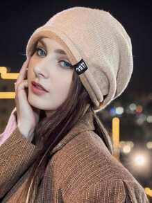 1pc Women Thick Knit Beanie Hat, Warm Winter Headwear, Autumn/Winter Fashion Folded Brim Knitted Cap, Suitable For Outdoor, Skiing, Travel And Everyday Use - MM528 - View 4