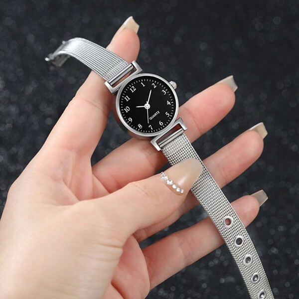 Fashionable Casual Women Quartz Watch, Elegant Round Dial Stainless Steel Band Ladies Clock