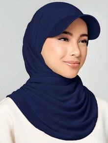 1 件女士即时头巾针织平纹头巾，纯色经典百搭阿拉伯风格棒球头巾帽，适合日常防晒、降温、防紫外线 - 藏蓝色 - 查看 5