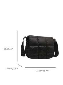 Women Solid Color Plaid Quilted Contrast Color Shoulder Bag With Magnetic Closure Flap Cover Small Crossbody Bag - Black - View 5