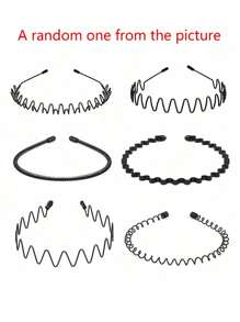 1/6 Pcs Metal Headbands Wavy Hairband Spring Hair Hoop Sports Fashion Hair Bands Black Elastic Non Slip Simple Headwear Accessories Y2k, Men Accessories, Accessories For Man, Head Accessories For Men