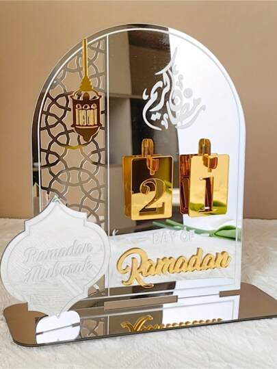 1 Stück Acryl Countdown Kalender mit Ständer, austauschbare Zahlen, Feiertags-Dekoration, ideal als Geschenk für den islamischen Eid, Heimdekoration, Raumdekoration, Feiertags-Dekoration, Geburtstag, Abschluss