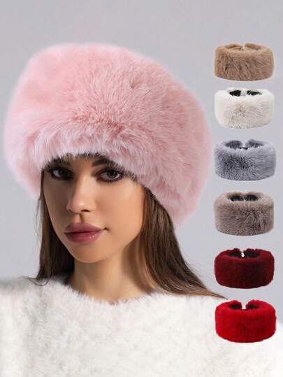 1pc Furry Plush Lined Beanie Hat, Warm Autumn/Winter Fluffy Headgearwinter Hat