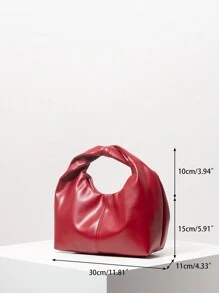 时尚不对称扭曲方形 PU 女士手提包、日常通勤包、酒红色钱包、女士圣诞礼物（图案多种） - 紅色 - 查看 7