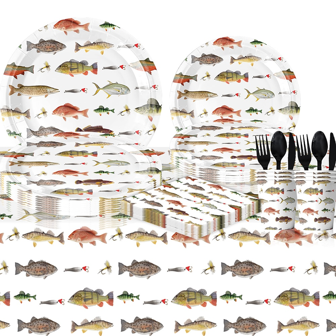 1/10/20pcs Fishing Party Outdoor Sports Fishing Themed Party Set, Includes 7"/9" Party Plates, Party Cups, Party Napkins. Suitable For Birthday Party, Adult Party, Family Gathering, Outdoor Picnic, Fishing Party, Camping, Anniversary Celebration