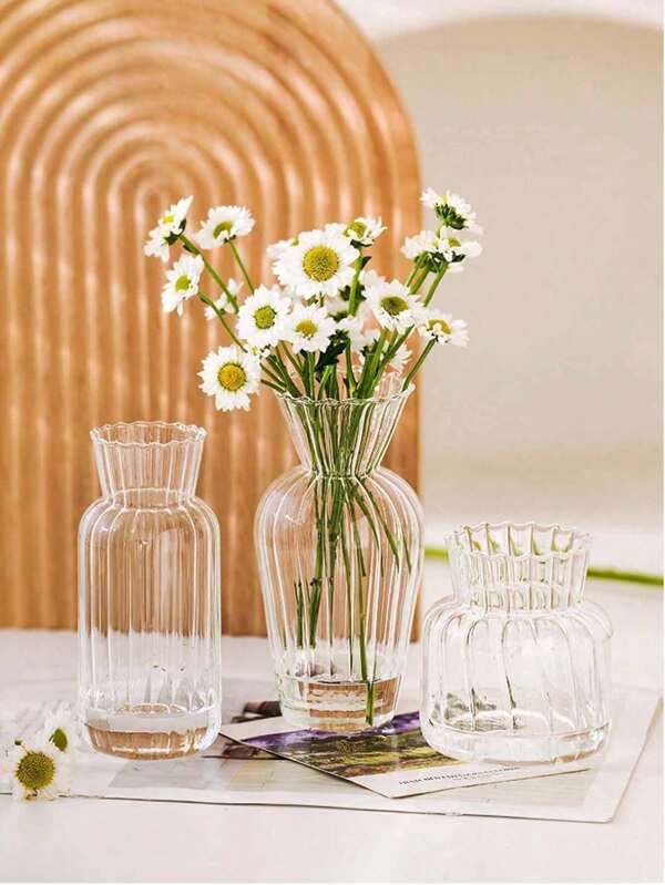Minimalist Transparent Glass Vertical Stripe Hydroponics Flower Vase, Suitable For Dining Room, Living Room, Balcony, Cafe, Bedroom, Study, Ideal Gift For Holidays, Birthdays And Parties Gifts Graduation