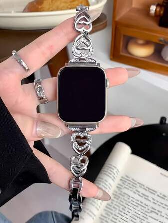 1 件男女款苹果水钻设计钢表带兼容 表带 40 毫米 38 毫米 40 毫米 41 毫米 42 毫米 44 毫米 46 毫米 45 毫米 49 毫米兼容 Series Ultra2 SE 11 10 9 8 7 6 5 4 3 2 1 手表配件，生日/圣诞节/周年纪念日、日常穿着和时尚派对场合的绝佳礼物